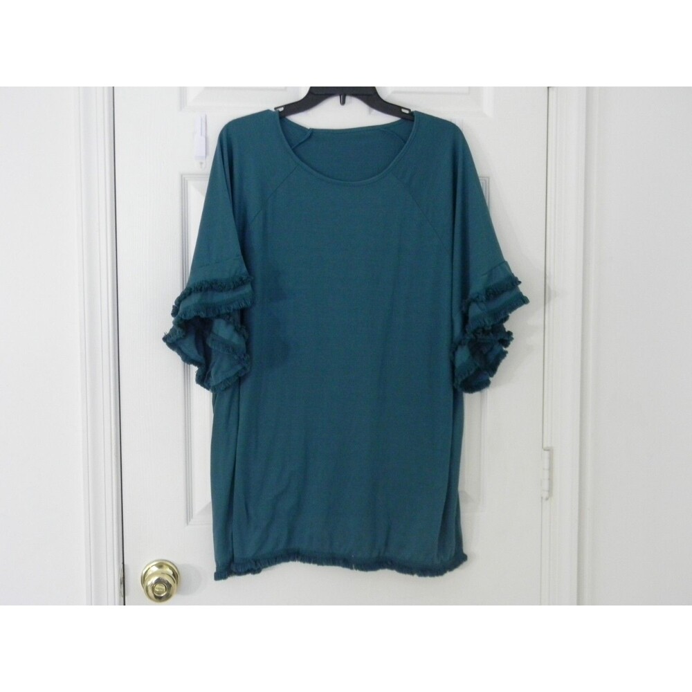 Green Boho Green Tunic Fringe Sleeves and Hem Festival Fits like 3X